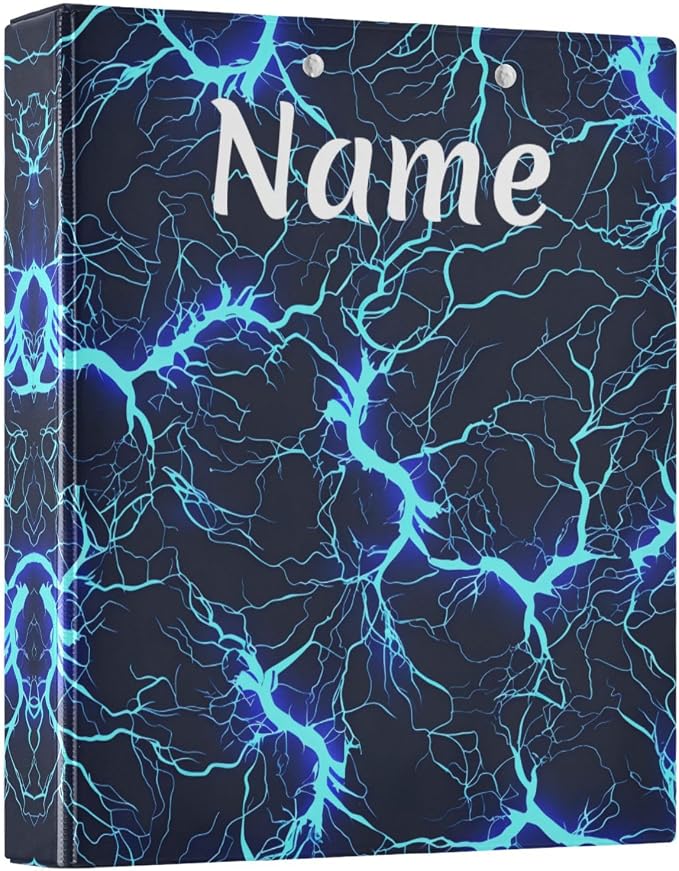 Custom 3 Ring Binder Dark Blue Electric Lightning Pattern 1.5" Round Ring Binders Personalized Name View Binder with 200 Sheet for Kids School Supplies Women Men Office, 1 Pack