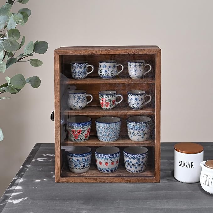 Ikee Design Wood Wall-Mounted Display Case with Glass Top & Lock | Display Shelves Case Shadow Box with lock,Tempered Glass Top Wall Mounted Display Your Valuable and Collection