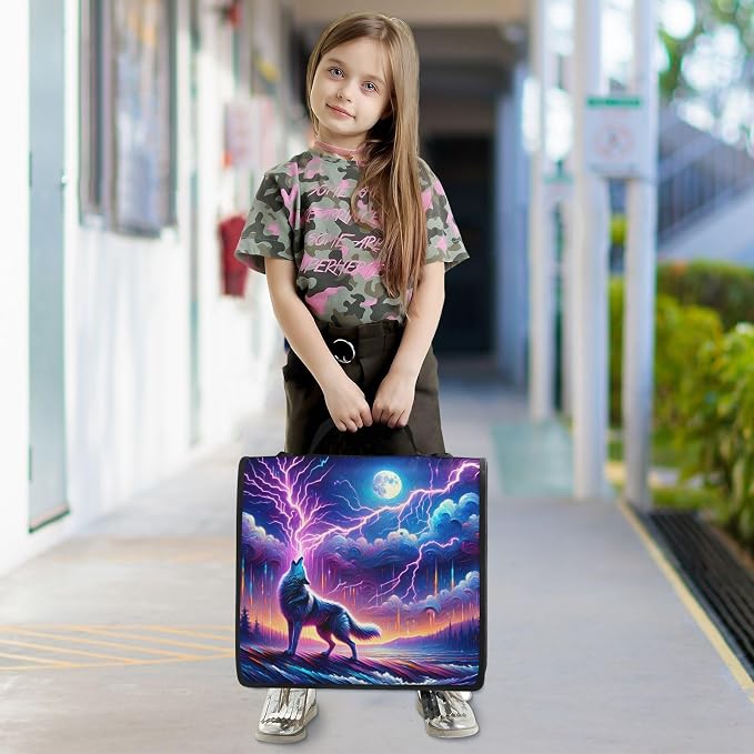 Galaxy Forest Wolves Zipper Binder Bag 3 Ring Binder with Shoulder Strap Zip Up 500 Sheets Capacity Multi Pockets for School Office Supplies