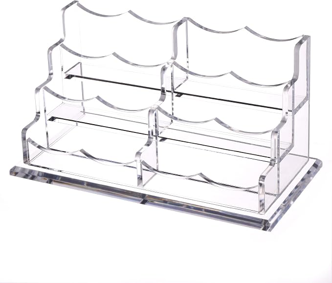 HeZone Business Cards Holder Display for Desk, Clear Acrylic Multiple 3 Tier 6 Slot Business Card Stand, Holds 300 Cards-1 Pack (6 Slots-H)