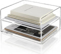 2-Tier Paper Tray Organizer with Drawer - Stackable Acrylic Desk Organizer | clear document sorter, vertical file holders, letter storage, workspace accessories, home, office, school, teachers, students