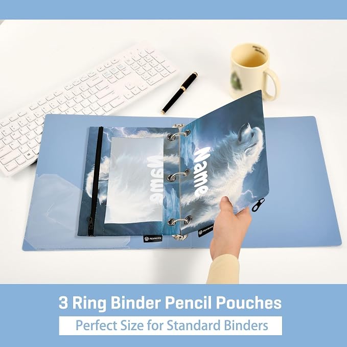 Custom Great Pyrenees Dog Pencil Pouch for 3 Ring Binder, 2 Pack Personalized Name Waterproof Pencil Bags Clear Window Pencil Case School Office Supplies