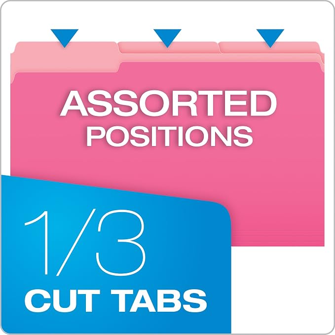 Pendaflex Two-Tone Color File Folders, Legal Size, Pink, 1/3 Cut, (153 PIN) (Pack of 500)