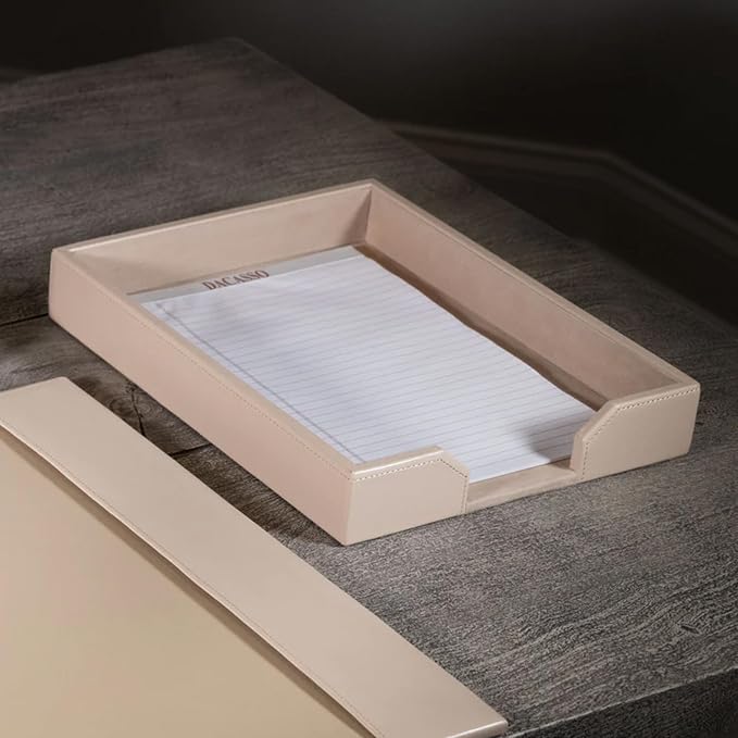 Dacasso Bonded Set Luxury Leather Desk Pad & Desk Organization Essentials, 7 Piece, White Latte