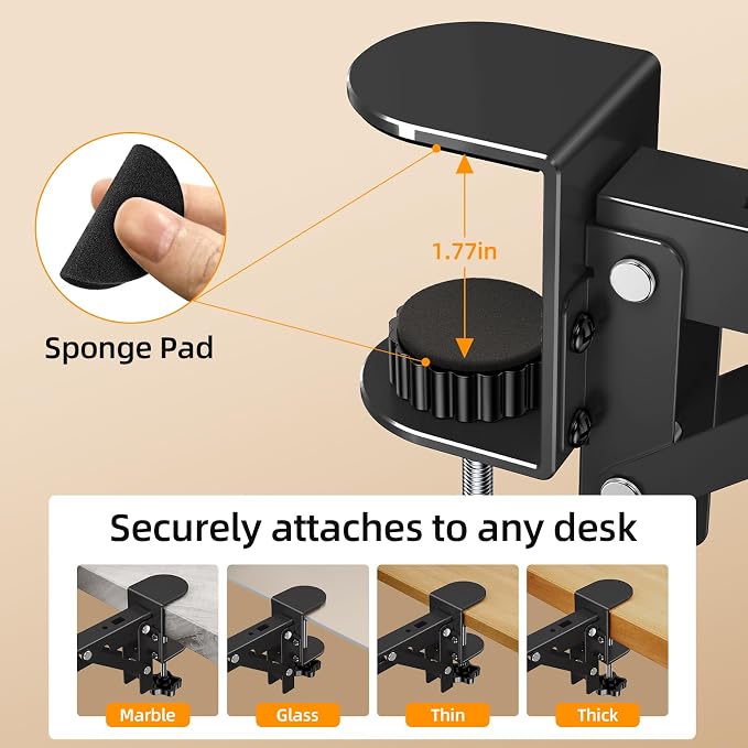 Ergonomic Wood Desk Extender Tray, Foldable Elbow Wrist Rest Shelf | 8.2"x7.6" Clamp On, 90° Adjustable, Space Saving Table Mount Arm Support for Office Home Working,Fits Up To 1.77in Thick Desk