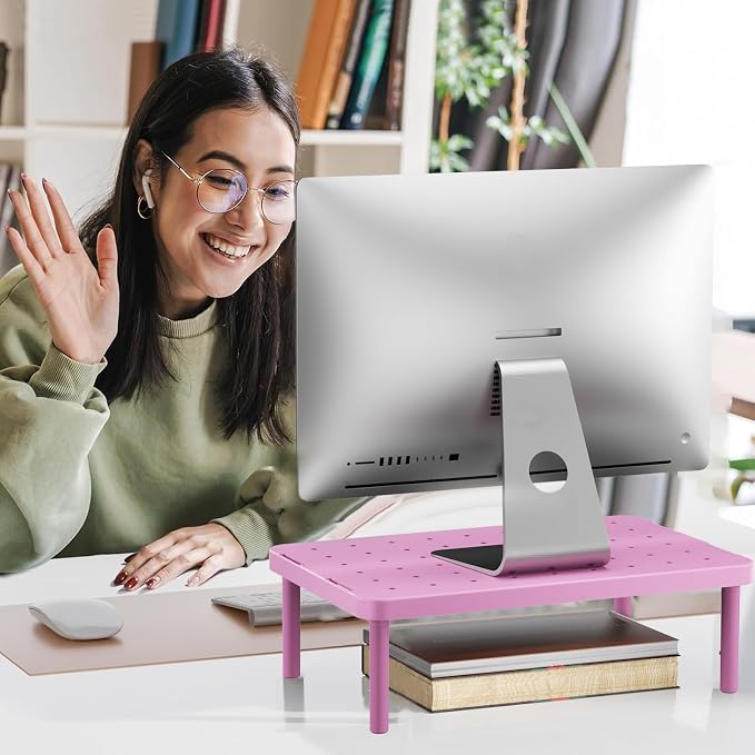 WALI Computer Monitor Stand for Desk, Adjustable Laptop Riser, up to 44 lbs | Desk Monitor Riser Underneath Storage, Fits Notebook, Laptops, Printers, for Home, Office, School (PTT001-P),1 Pack, Pink