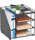Desk Organizer, 4-Tier Metal File Organizer for Desk with Vertical File Holder, Office Accessories and Desktop Storage for Office Supplies (Black)
