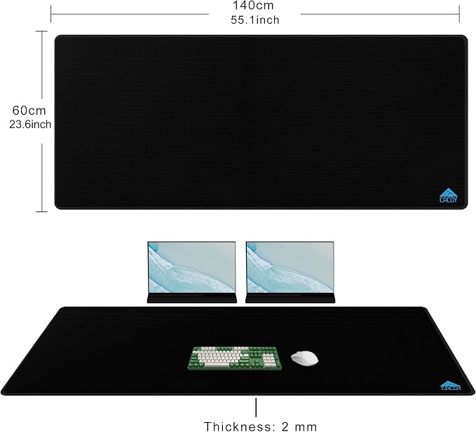 Cacoy 55"x24" Oversized Gaming Mouse Pad Computer Desk Mat for Gamer, Black | XXL Large Mousepad for Full Desk Extended Non-Slip Rubber Base Smooth Tracking Surface and Stitched Edges Keyboard Mouse Mat