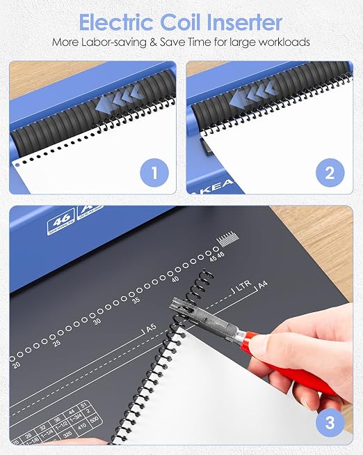 Spiral Binding Machine, 4:1 Pitch, 12 Sheets Punch Capacity, Electric Coil Insert, Book Binder Machine for A4/A5/Letter Size Paper, Comes with 100 pcs 5/16'' Coils & Pliers