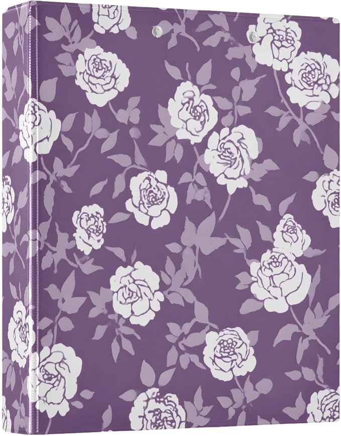 3 Ring Binder Flower Leaves Purple 1.5 inch Binders Three Ring Binders with Clipboard Fit 8.5'' x 11'' Paper 3 Interior PVC Clear Pockets for Office Supplies