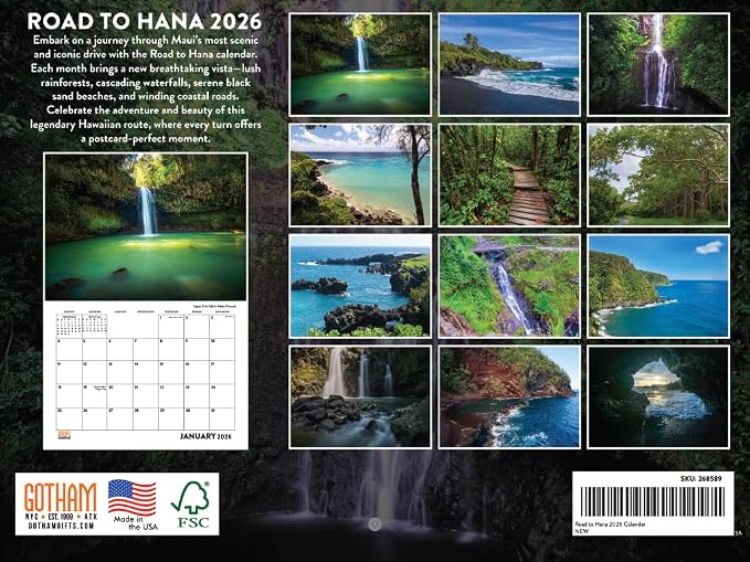 Road To Hana Calendar 2026 Maui Hawaii Monthly Wall Calender 12 Month | American Made In The USA