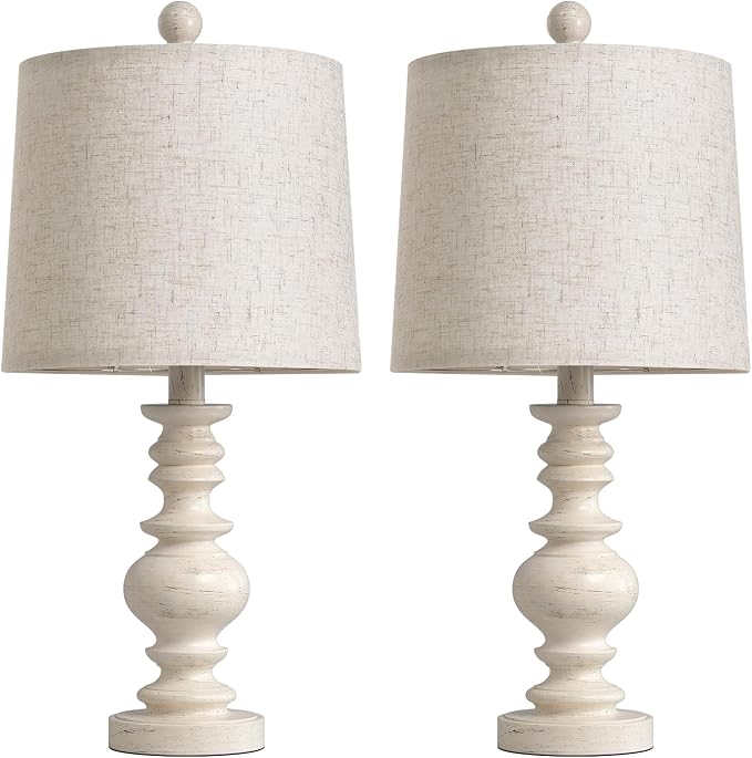 BOBOMOMO Tradition 20.5" Rustic Table Lamp Set of 2 for Living Room Farmhouse Bedside Desk Lamps Bedroom Nightstand Vintage Lamps Linen Washed（Suitable for Decorating Small Areas）