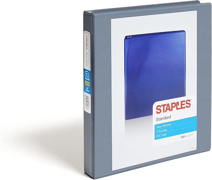 Staples Standard 1" 3-Ring View Binder, Gray