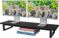 Simple Trending Dual Monitor Stand Riser with 2 USB Charging Ports, Computer Desk Organizer for 2 Monitors, Extra Long TV Stand for Laptop Office, iMac, Black