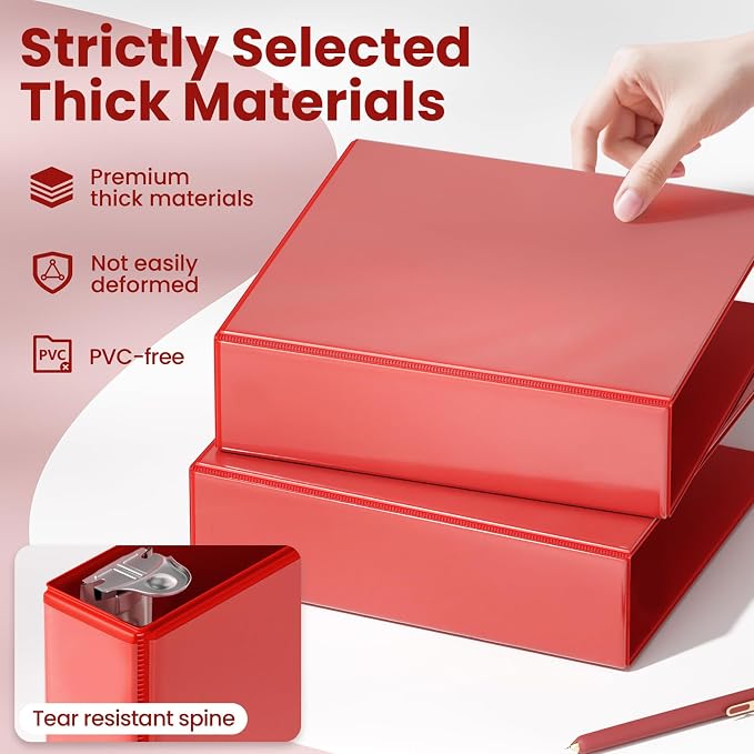 SUNEE 3 Ring Binder 2 Inch D Ring, Clear View Binder Three Ring PVC-Free (Fit 8.5x11 Inches) for School or Office Supplies, Dark Red, 1 Pack