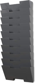 Gray Wall Mount Steel Vertical File Organizer Holder Rack 10 Sectional Modular Design Wider Than Letter Size 13 Inch Multi-Purpose Organize Display Magazines Sort Files and Folders
