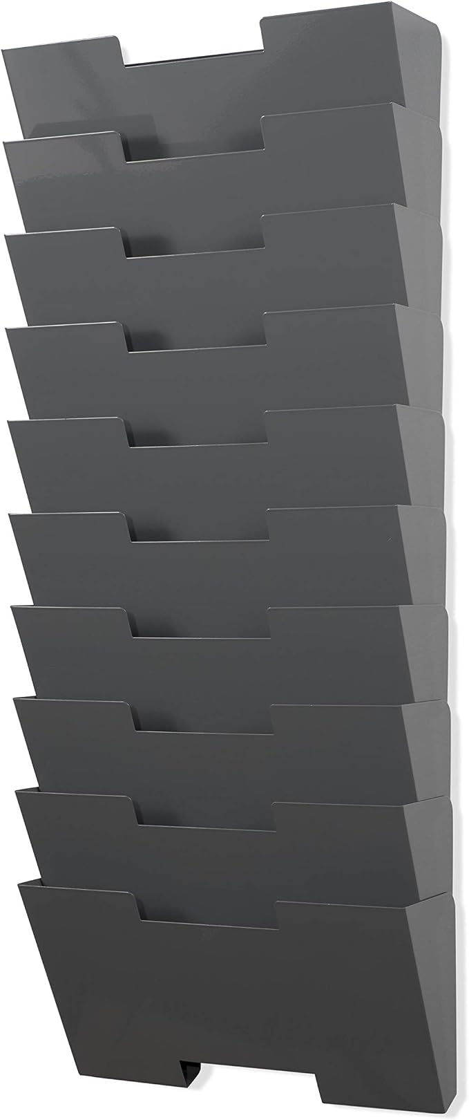 Gray Wall Mount Steel Vertical File Organizer Holder Rack 10 Sectional Modular Design Wider Than Letter Size 13 Inch Multi-Purpose Organize Display Magazines Sort Files and Folders