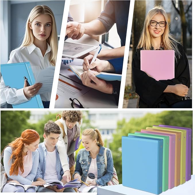 0.5 Inch 3 Ring Binder, Round Ring,with 2 Interior Pockets,Holds 150 Sheets Letter Size Paper,PVC Free, Assorted Colors 6 Pack