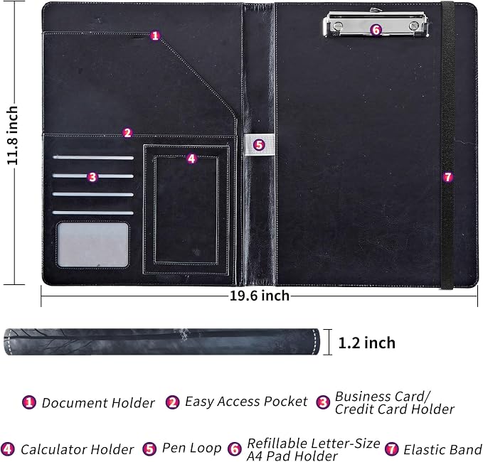 Padfolio/Portfolio Folder Clipboard,Padfolio Clipboard,Writing Portfolio Leather with Cover for Card Holder Slot Letter Size A4 for Office Conference Notepad Clip Boards,Fog Forest