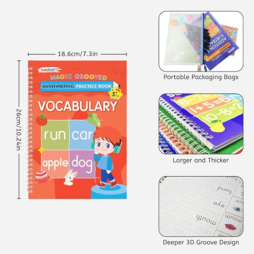 Magic Grooved Writing Practice for Ages 3-8, Grooved Handwriting Practice for Kids, Reusable Handwriting Book, Preschool Learning Activitys for Tracing Letters & Numbers, Gifts for 3 Year Old Boy