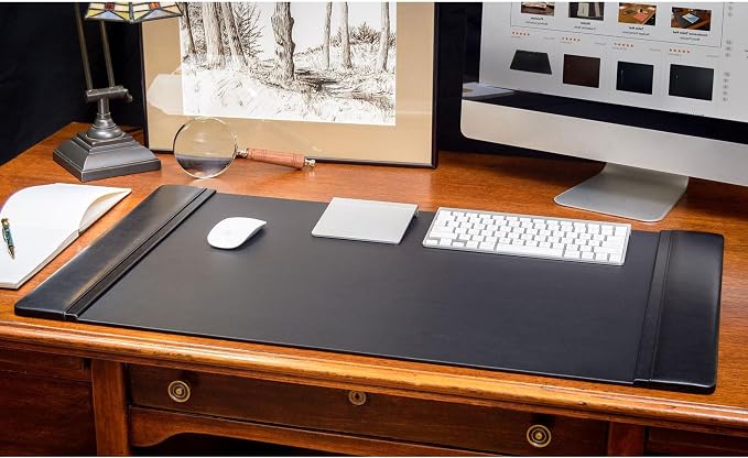 Dacasso Black Bonded Leather Luxury 3 Piece Desk Set - Blotter Pad & Desk Mat Organization Essentials - Executive Decor and Surface Protector