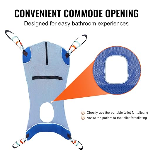 VEVOR Full Body Patient Lift Sling & Commode Opening, Patient Lift Medical Sling for Safe Bathing, Toileting, Polyester Patient Aid Commode Sling for Elderly, Disabled, Bedridden, 600LBS (Large Size)