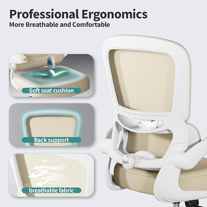 TRALT Office Chair Ergonomic Desk Chair - Gaming Chair with Lumbar Support | 330 LBS Home Office Desk Chairs with Headrest, Reading Chair with Flip-up Armrests, Comfortable Computer Chairs (1, Greige)
