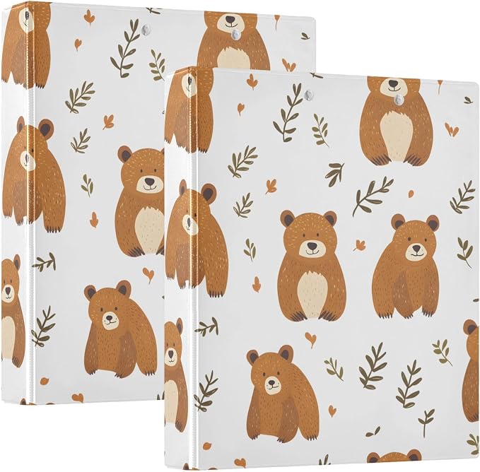 3 Ring Binder Bear Leaf B 1.5 inch Binders Three Ring Binders with Clipboard Fit 8.5'' x 11'' Paper 3 Interior PVC Clear Pockets for Office Supplies