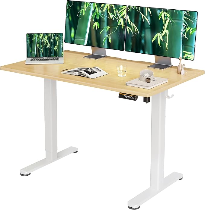 Claiks Electric Height Adjustable Standing Desk, 48x24 Inch, Bamboo | Smooth Height Adjustment, 3 Memory Presets, Cable Management Hub&Hook, Stable Steel Frame, 176lbs Capacity, Easy Assembly