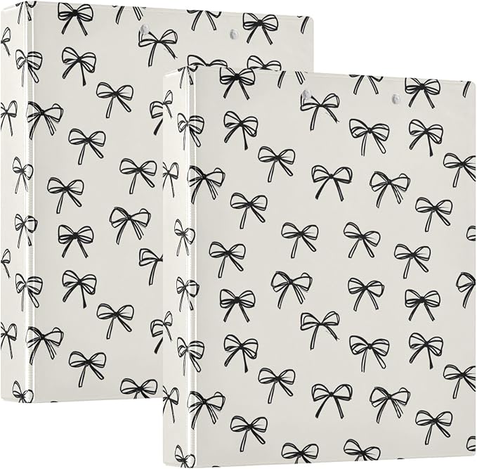 Black Bow Pattern 3 Ring Binder 1.5 Inch 2 Pack with 200 Sheet for Kids School Supplies Women Men Office