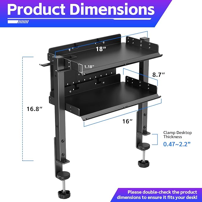 Metal Clamp On Desk Shelf,Storage Shelves with Pegboard and Pencil Holder | 2-Tier Adjustable 16 inch Above or Under Heavy Duty Desktop Organizer with Headphone Holder for Desk Accessories (Black)