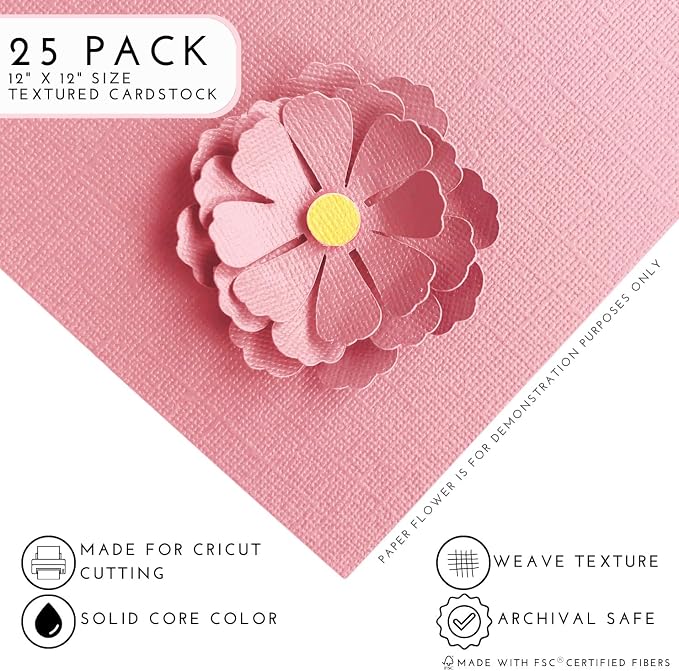 Rosy Cheeks—12x12 Textured Cardstock | 80lb Textured Pink Scrapbook Paper | Premium Cardstock for Cricut Cutting | 25 Sheets
