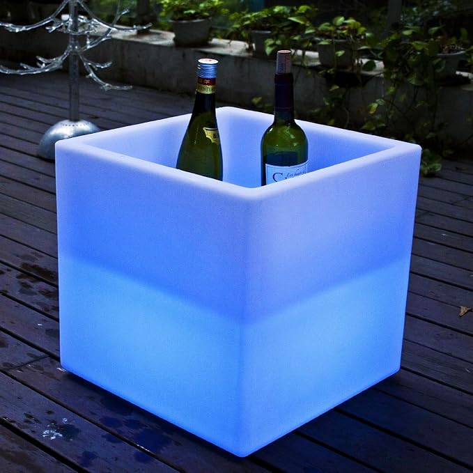Mr.Go 16" Hollow LED Light Cube, RGB Glowing Storage Container & Ice Bucket | Adjustable RGB Lighting Effects, IP65 Waterproof Multi-Use Cube as Plant Pot, Side Table, Party Decor Indoor & Outdoor Events