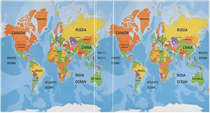ALAZA 3 Ring Binder World Map Clipboard Round Ring Binder Holds 1.5 Inch Three Rings Binder Heavy Duty Binders for School Office Supplies, 1Pack