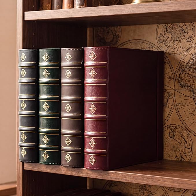 Ospelelf Vintage 3 Ring Binder 2 Inch,Leather D Ring Binder with Pockets and 5 Tab Dividers, Hardback Book Style Document Organizer Fits Letter Size for Home and Office Burgundy