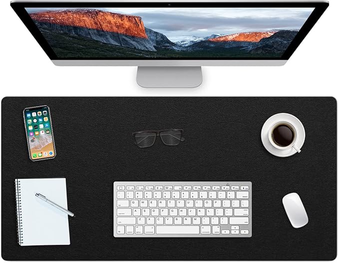 Desk Protector - Non-Slip PVC Leather Office Mat for Desktop - Waterproof Writing Pad (Black, 14" x 30")