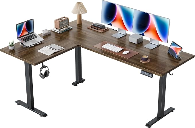 Agilestic L Shaped Standing Desk 63 inch Adjustable Height, Electric Corner Standing Desk, Sit Stand Computer Table with Splice Board, Dark Walnut | Corner Desk, Ample Workspace, Memory Presets, Hooks, Stable Steel Frame,176 lbs Capacity, Easy Assembly...
