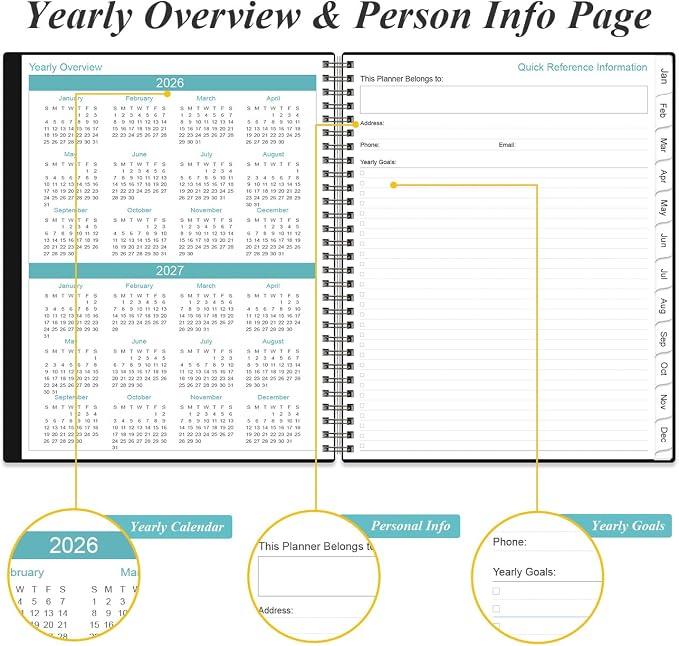 Daily Planner 2026-2027 Full Page Per Day- 2026-2027 Daily & Monthly Planner from July 2026 to June 2027, Day Planner 2026-27 with 12 Months Tabs, 8.5" x 11", Black