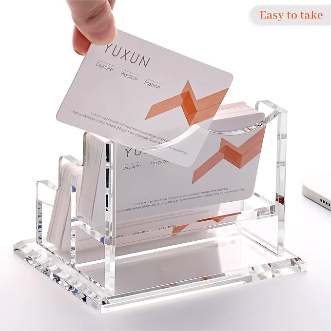YUXUN Acrylic Business Card Holder for Desk-2 Tier 2 Slots, 3.5"×2" Multiple Business Card Holder Organizer for Women Men, 100+ Business Cards for Office Exhibition Home