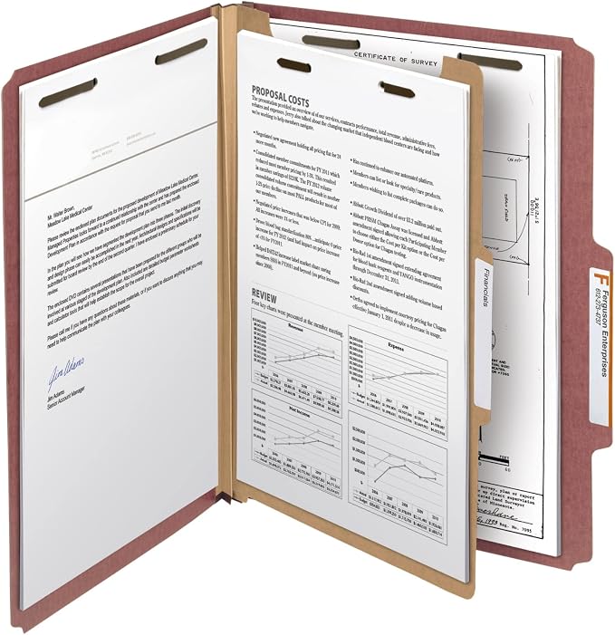 Smead Value Filing 100% Recycled Pressboard Classification File Folder, 1 Divider, 2" Expansion, Letter Size, Red, 10 per Box