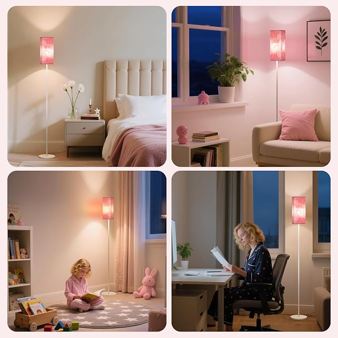 Floor Lamp, Pole Lamp with Foot Switch, Modern Standing Lamp, Minimalist Freestanding Lamp (Bulb Not Included), for Living Room, Bedroom Office ETL Listed, White and Sakura Pink WCP07LD05