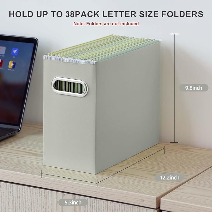 Oterri Cardboard File Organizer Box for Hanging File Folders Letter Size,File Box for Computer Desk,File Cabinet,Working Home,Office,Classroom (Grey, Letter Size - 8 Packs)