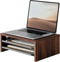 Fenge 14.3-Inch Monitor Stand with Slide-Out Trays, Wood & Metal Desk Shelf | 3-Tier Space-Saving Desk Storage Organizer, Fits Computer, Laptop, Printer and Telephone