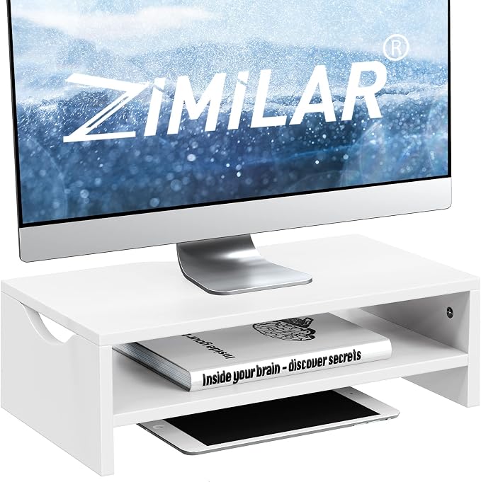 Zimilar Monitor Stand Riser, 2 Tiers Wood Laptop Computer Monitor Riser | for PC Screen, iMac, Desktop Screen Monitor Stand Riser with Storage for Home Office