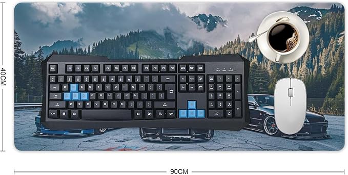 R34 JDM Car Large Mouse Pad Gaming Sport Car Mousepad Stance Mountain Landscape Car Desk Mat Extended Keyboard Computer Pad Office Desk Organizers and Accessories 35.4 x 15.7 Inch