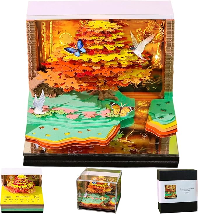 3D Time Piece Calendar, 2027 Desk Calendar With LED Light, 3d Tree Memo Pad Creative Desk Calendar, Christmas Gift for Colleague Friend, Desktop Decoration