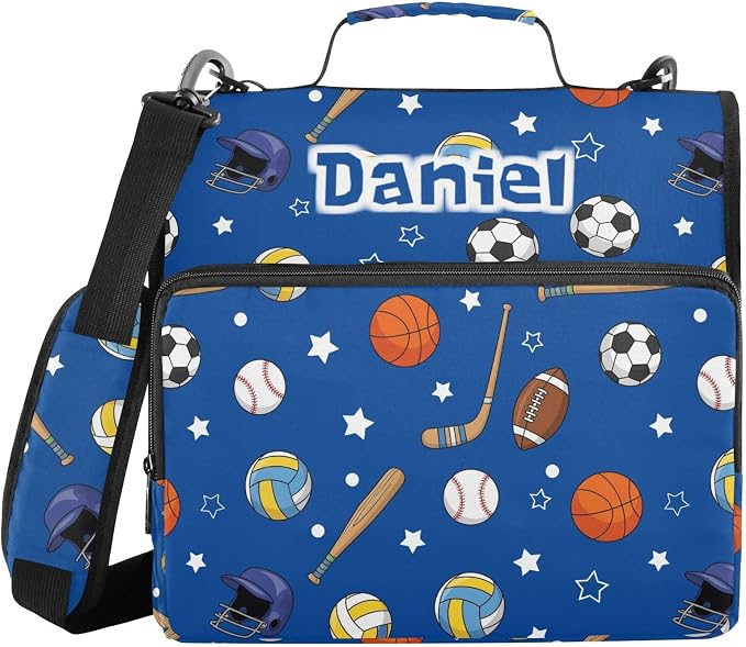 Custom Volleyball Blue Print 3 Ring Zipper Binder with Shoulder Strap & Handle 1.5 Inch D-Ring Zippered Bag with Multiple Pocket, Personalized Binder Organizer for School or Office