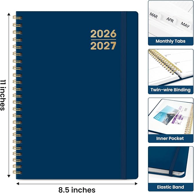 Taja Planner 2026-2027, Jul 2026-Jun 2027 Monthly & Weekly Calendar Book | 8.5" x 11", Hardcover Academic Calendar with Tabs, Teacher Student Agenda Book for School Office Supplies - Navy Blue