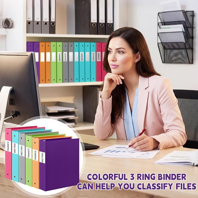 Henoyso 12 Pcs 1.5" 3 Ring Binders, Colored Binders, Pastel | Flexible Soft Binders, for Office School Business, Fits Letter Size 8.5'' x 11'' Paper, Holds 100 Sheets with 2 Pockets