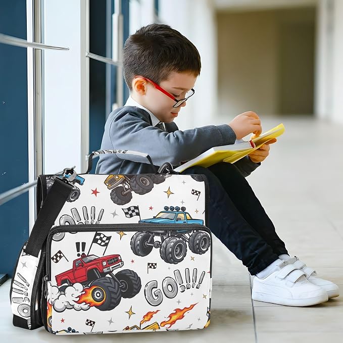 Truck Racing Car Flag Truck 3 Ring Binder Bag 1.5 inch Binder Organizer with Zipper Shoulder Strap 500 Sheet Documents Storage for School Office